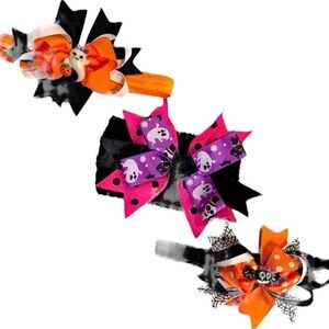 Halloween Bows Headbands Small Child Baby Set of 3 EUC